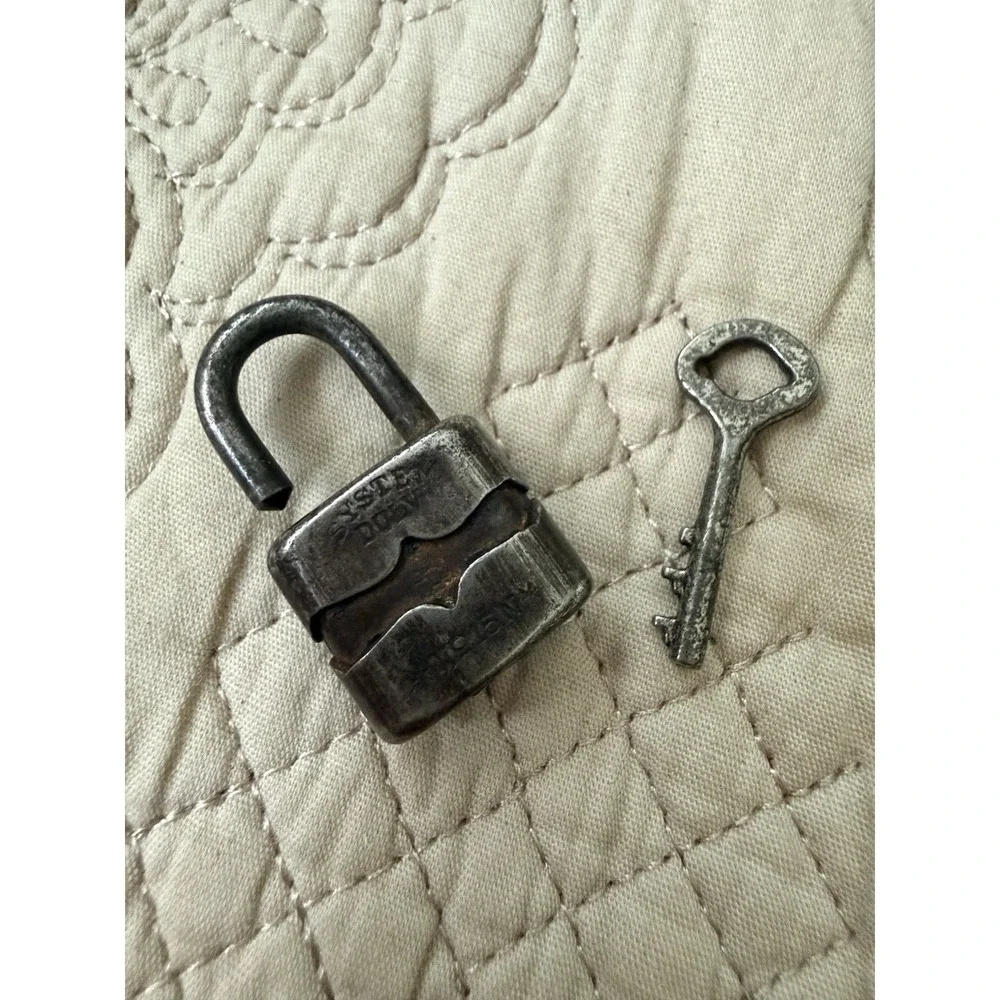 Lock Old Vintage Iron Padlock Push Lock Made In Germany collectible Mini Tiny